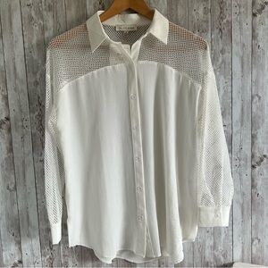Women’s White Button Down Shirt with Mesh Details Small New